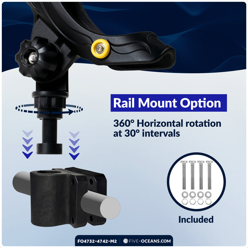 Kayak Rod Holder Kit - Rail & Deck Mounts, Large, Black, 2-Pack - FO4732-4742-M2 - Five Oceans