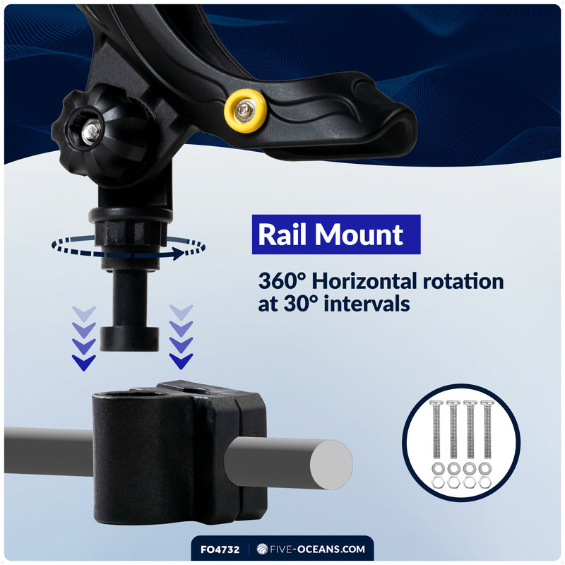 Kayak Rod Holder with Rail Mount, Large, Black - FO4732 - Five Oceans