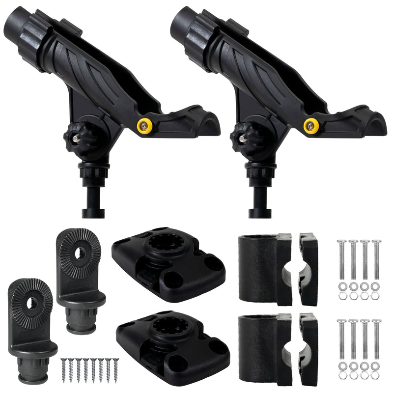 Kayak Rod Holder Kit - Rail & Deck Mounts, X-Large, Black, 2-Pack - FO4734-4742-M2 - Five Oceans