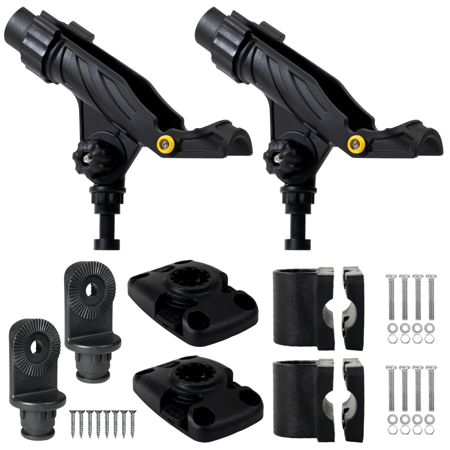Kayak Rod Holder Kit - Rail & Deck Mounts, X-Large, Black, 2-Pack - FO4734-4742-M2 - Five Oceans