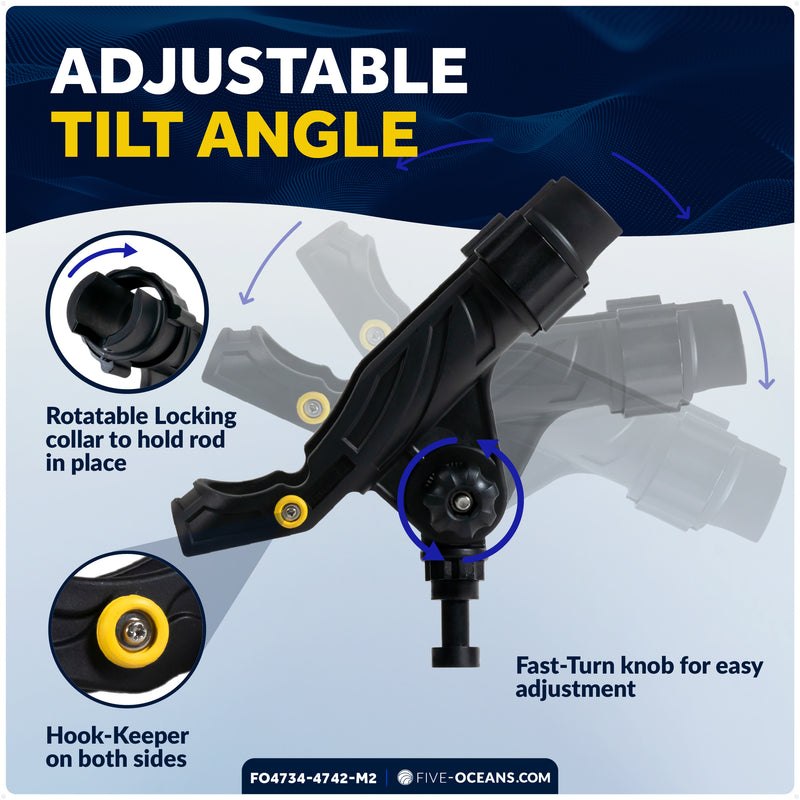 Kayak Rod Holder Kit - Rail & Deck Mounts, X-Large, Black, 2-Pack - FO4734-4742-M2 - Five Oceans