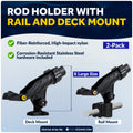 Kayak Rod Holder Kit - Rail & Deck Mounts, X-Large, Black, 2-Pack - FO4734-4742-M2 - Five Oceans