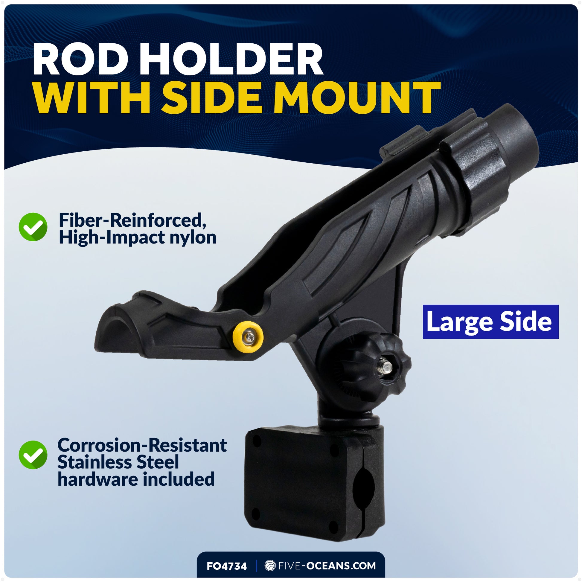 Fishing Rod Holder with Rail Mount, X-Large, Black - FO4734 - Five Oceans