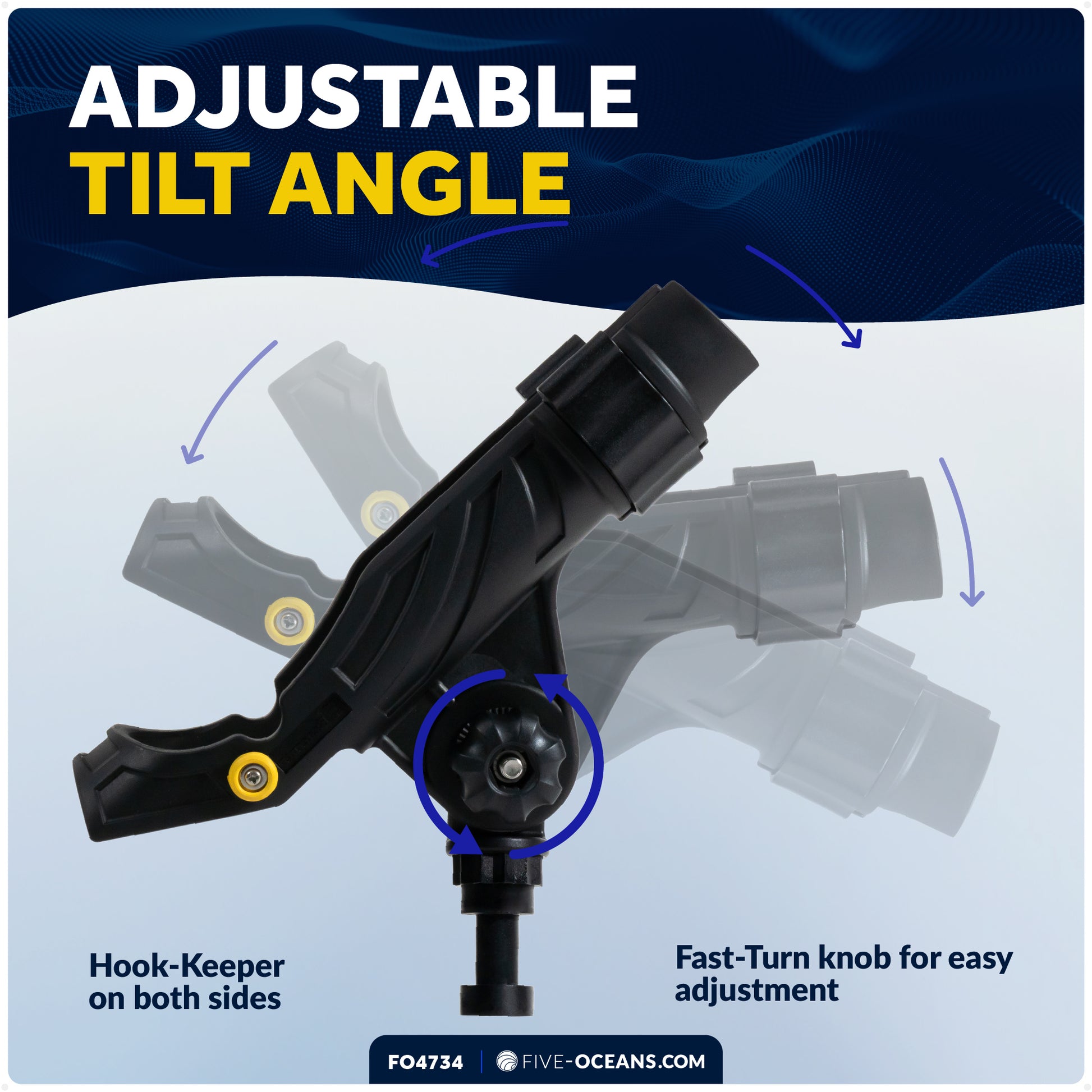 Fishing Rod Holder with Rail Mount, X-Large, Black - FO4734 - Five Oceans