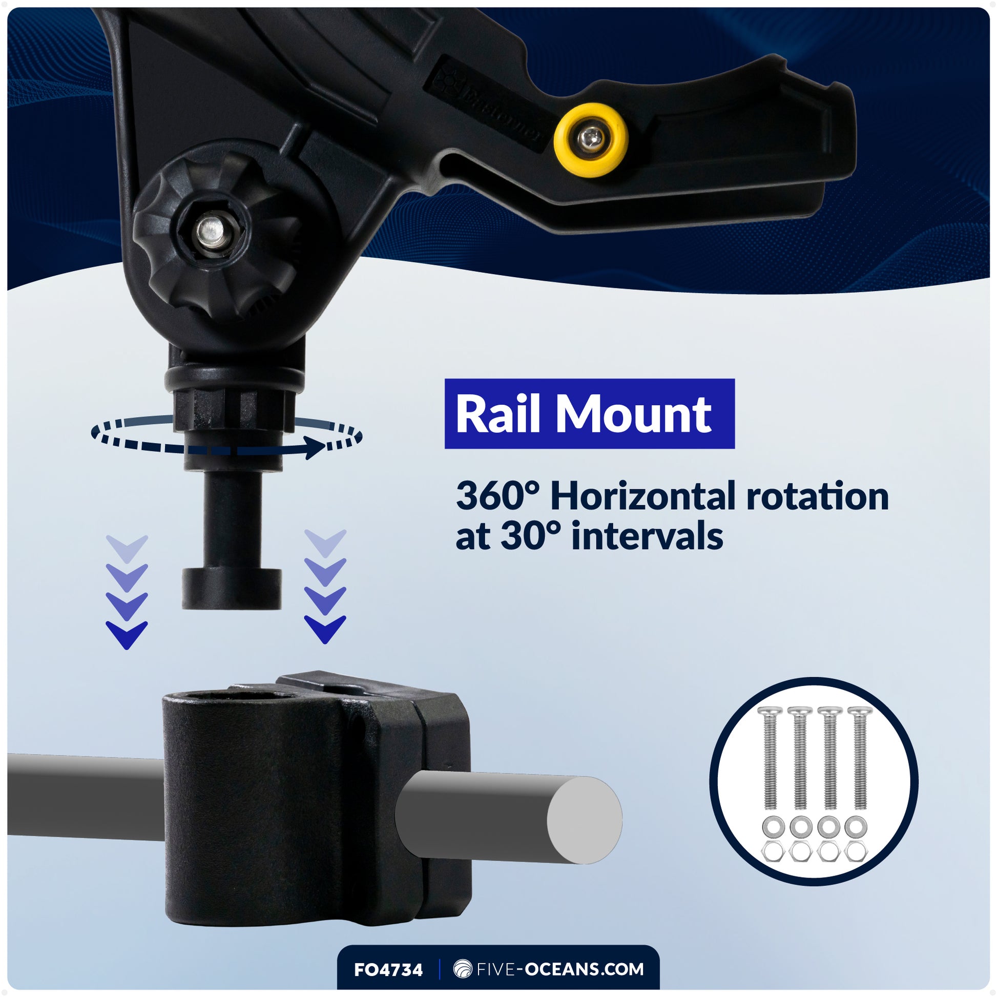 Fishing Rod Holder with Rail Mount, X-Large, Black - FO4734 - Five Oceans