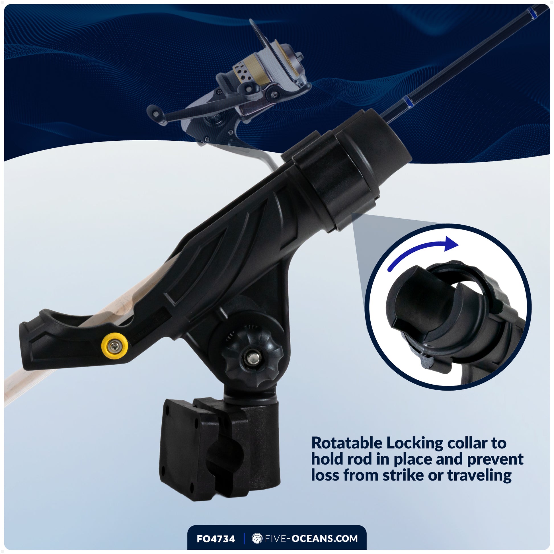 Fishing Rod Holder with Rail Mount, X-Large, Black - FO4734 - Five Oceans
