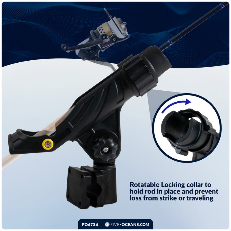 Kayak Rod Holder with Rail Mount, X-Large, Black - FO4734 - Five Oceans