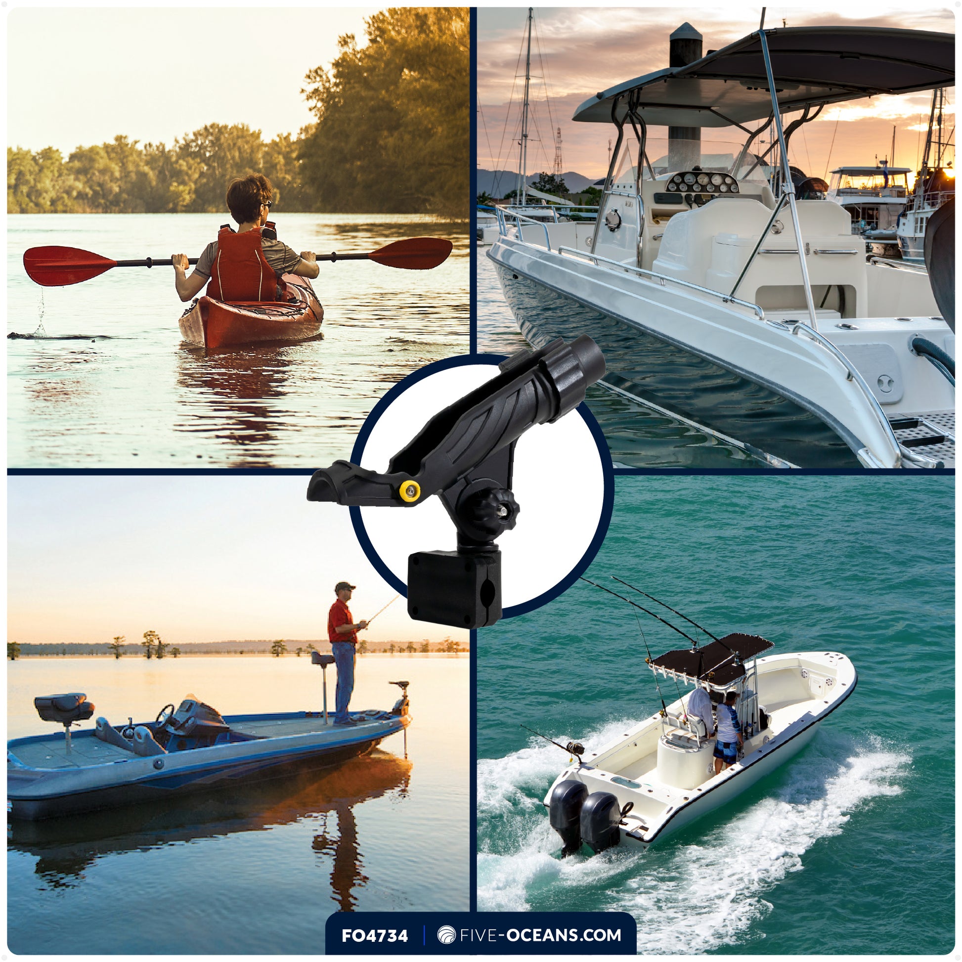 Fishing Rod Holder with Rail Mount, X-Large, Black - FO4734 - Five Oceans