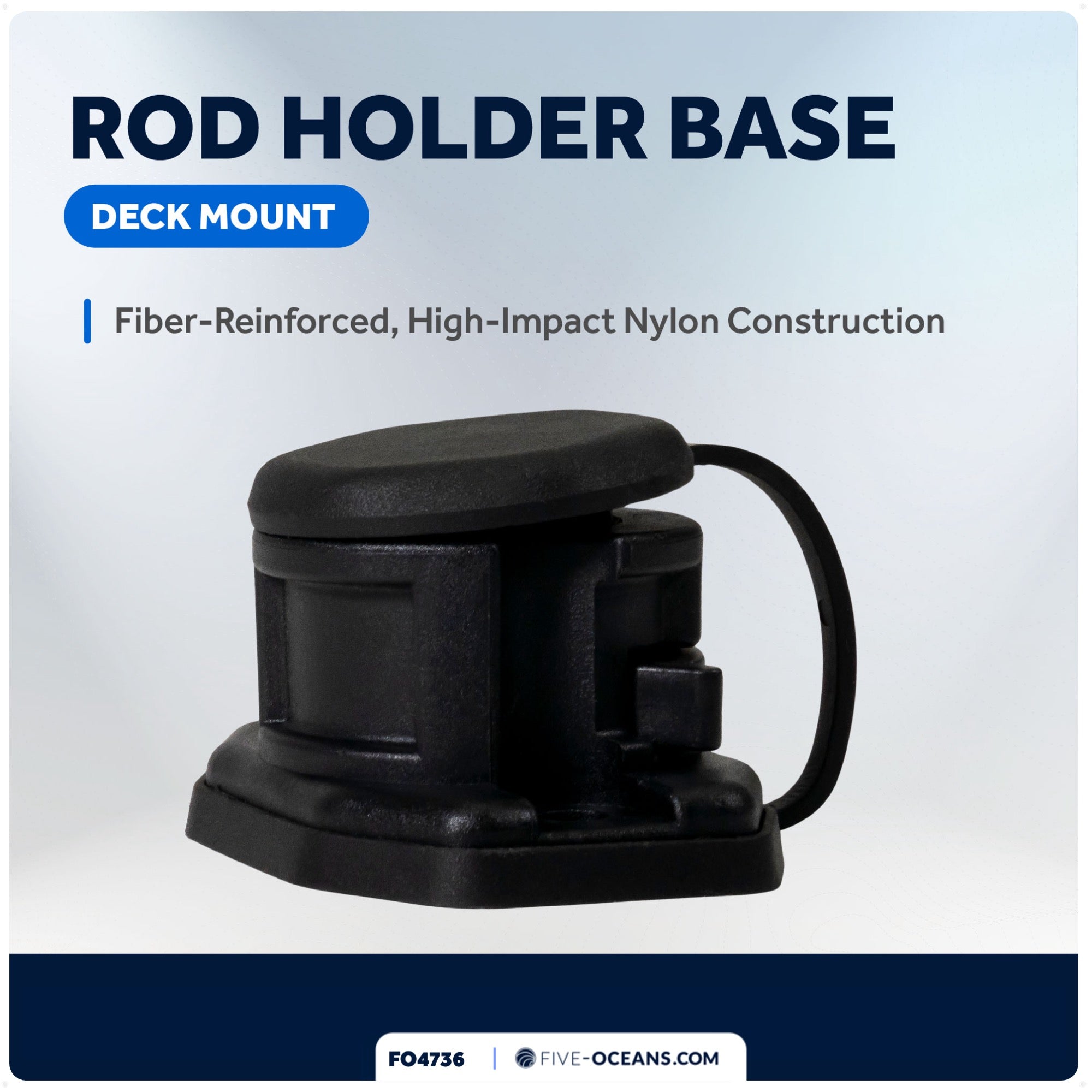 Kayak Rod Holder Deck Mount Base with Cap, Black - FO4736 - Five Oceans