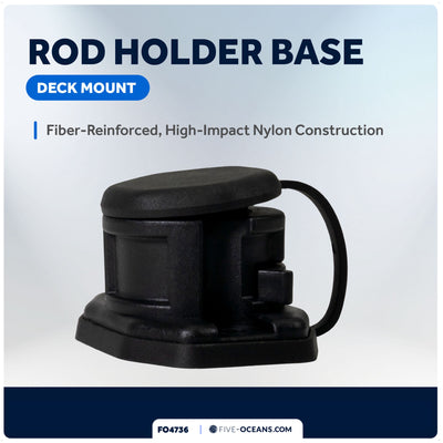 Kayak Rod Holder Deck Mount Base with Cap, Black - FO4736 - Five Oceans