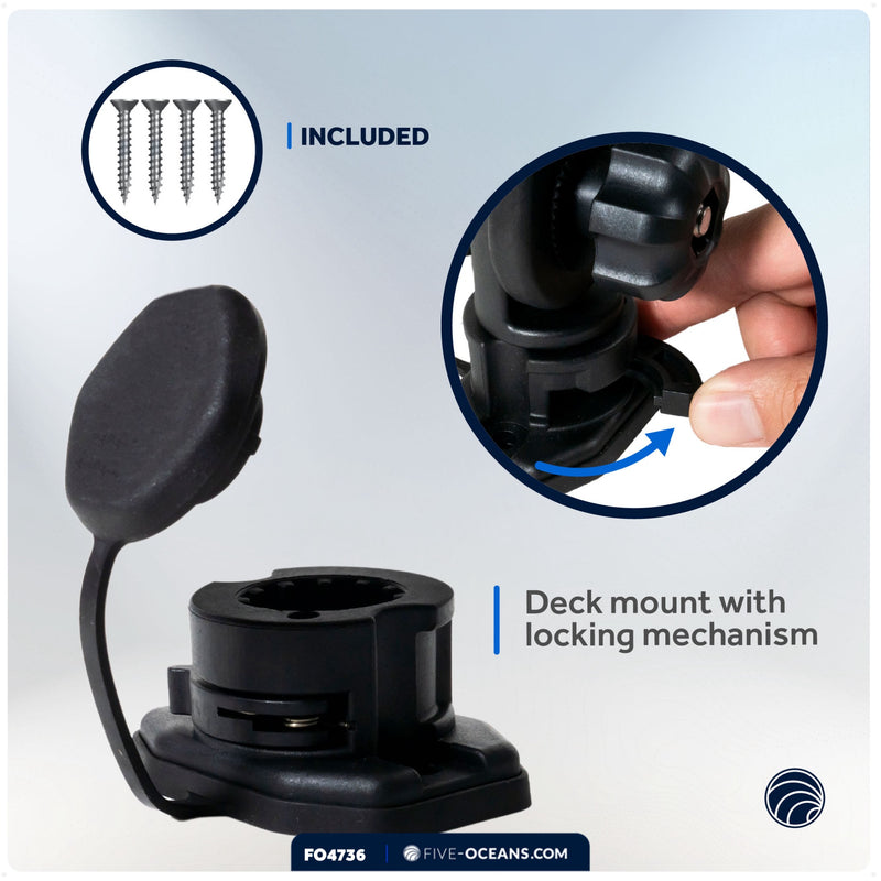 Kayak Rod Holder Deck Mount Base with Cap, Black - FO4736 - Five Oceans