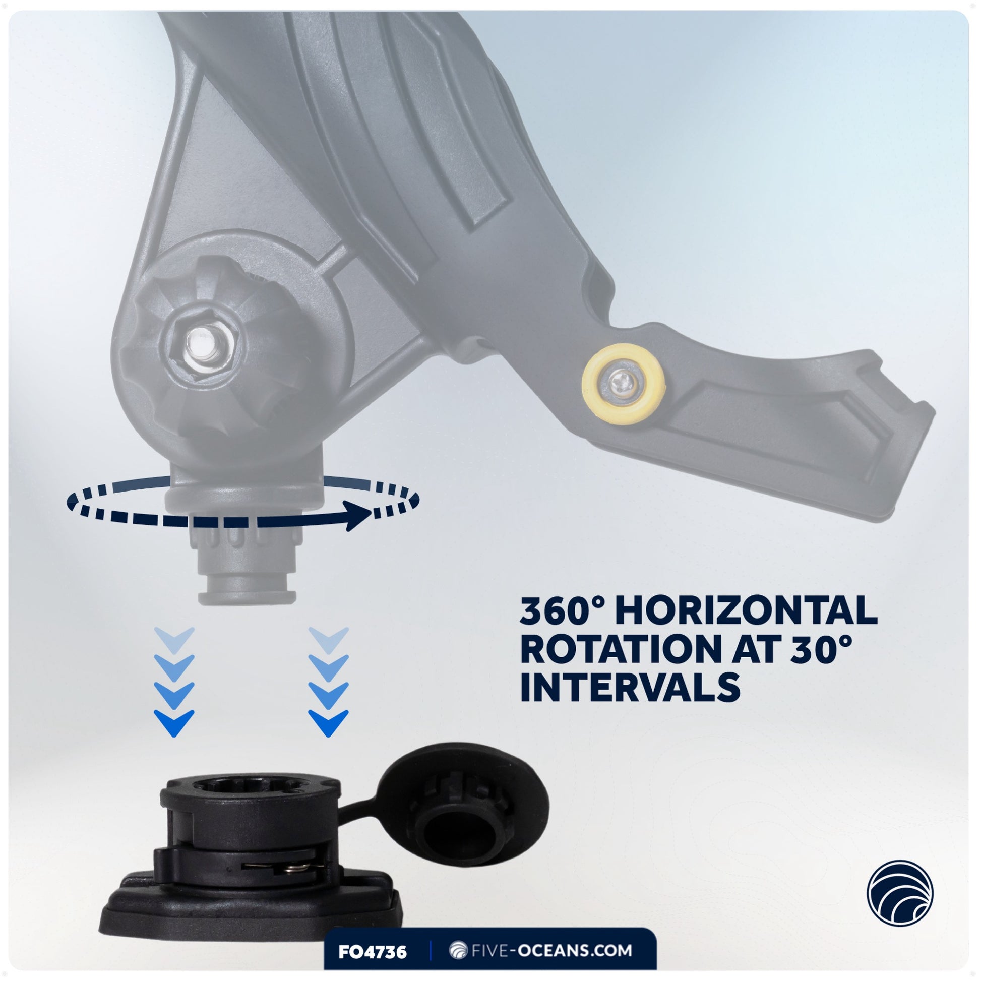 Deck Mount Base with Cap for Fishing Rod Holder, Spring-Loaded Locking Mechanism, Black - FO4736 - Five Oceans