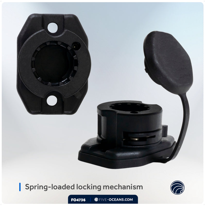 Kayak Rod Holder Deck Mount Base with Cap, Black - FO4736 - Five Oceans