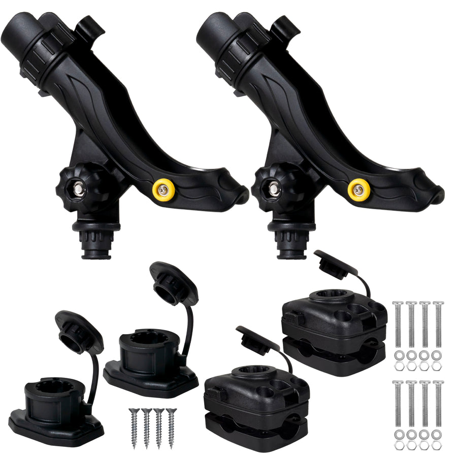 Kayak Rod Holder Kit - Deck & Rail Mounts, Large, Black, 2-Pack - FO4738-4746-M2 - Five Oceans