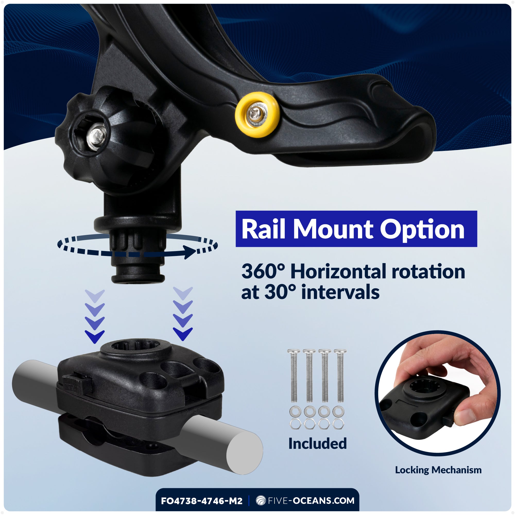 Fishing Rod Holder Set with Deck & Rail Mounts, Large, Black, 2-Pack - FO4738-4742-M2 - Five Oceans