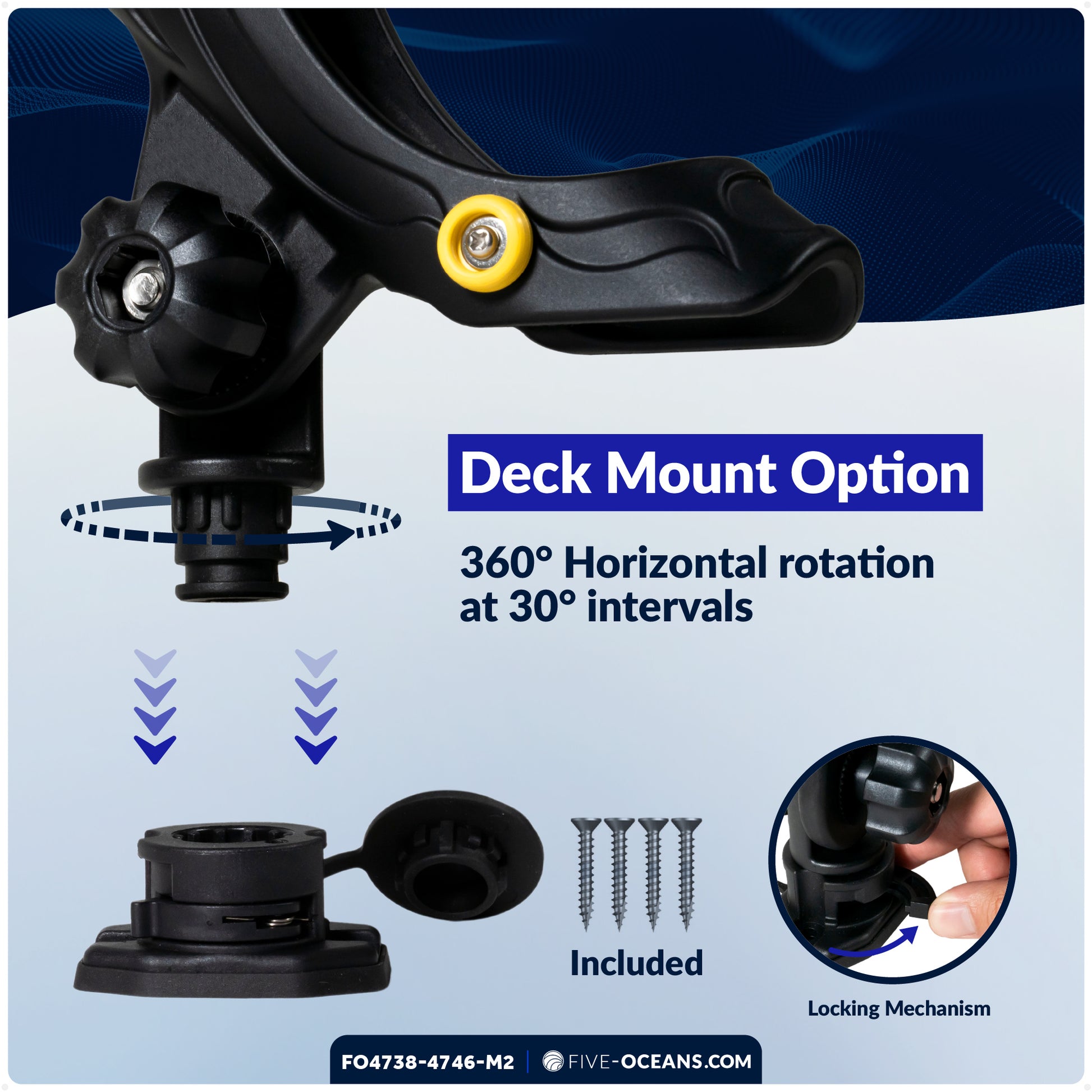 Fishing Rod Holder Set with Deck & Rail Mounts, Large, Black, 2-Pack - FO4738-4742-M2 - Five Oceans