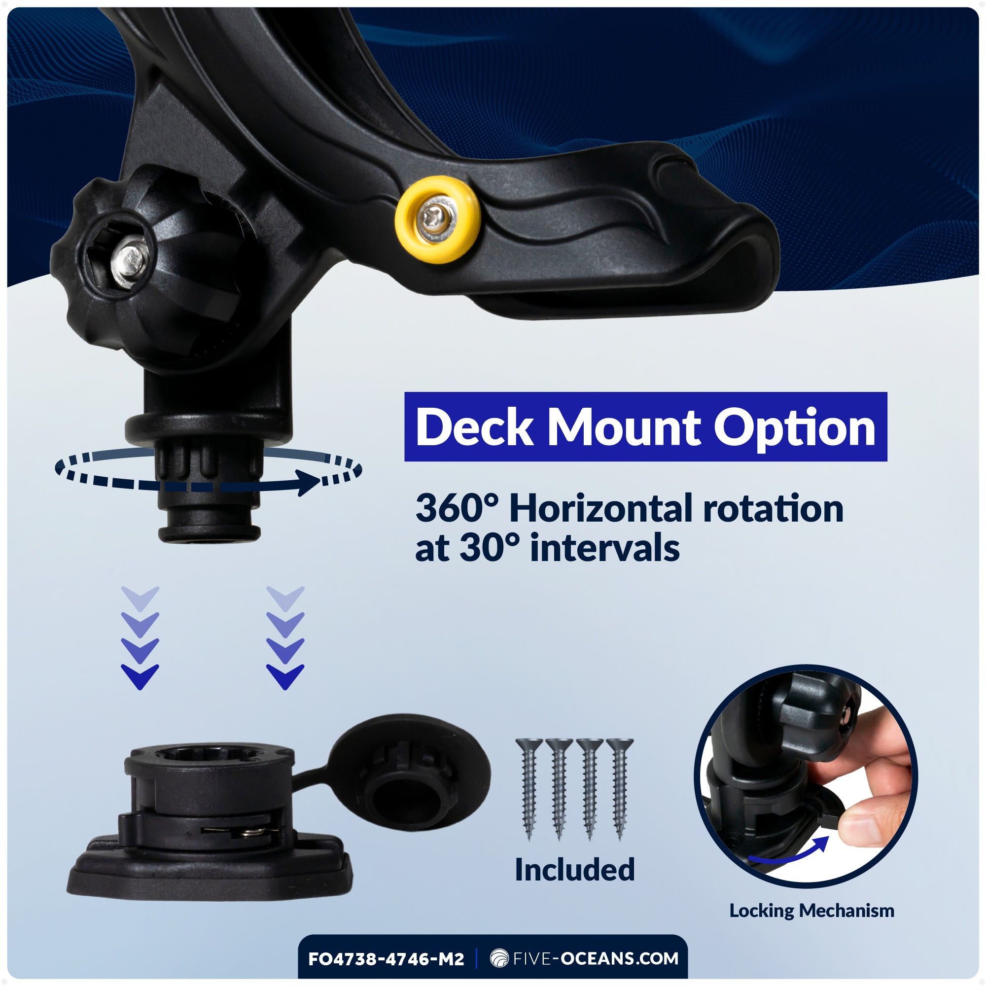 Fishing Rod Holder Set with Deck & Rail Mounts, Large, Black, 2-Pack - FO4738-4742-M2 - Five Oceans