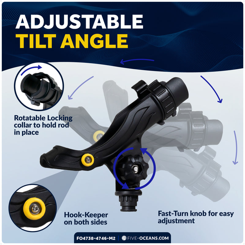 Kayak Rod Holder Kit - Deck & Rail Mounts, Large, Black, 2-Pack - FO4738-4746-M2 - Five Oceans