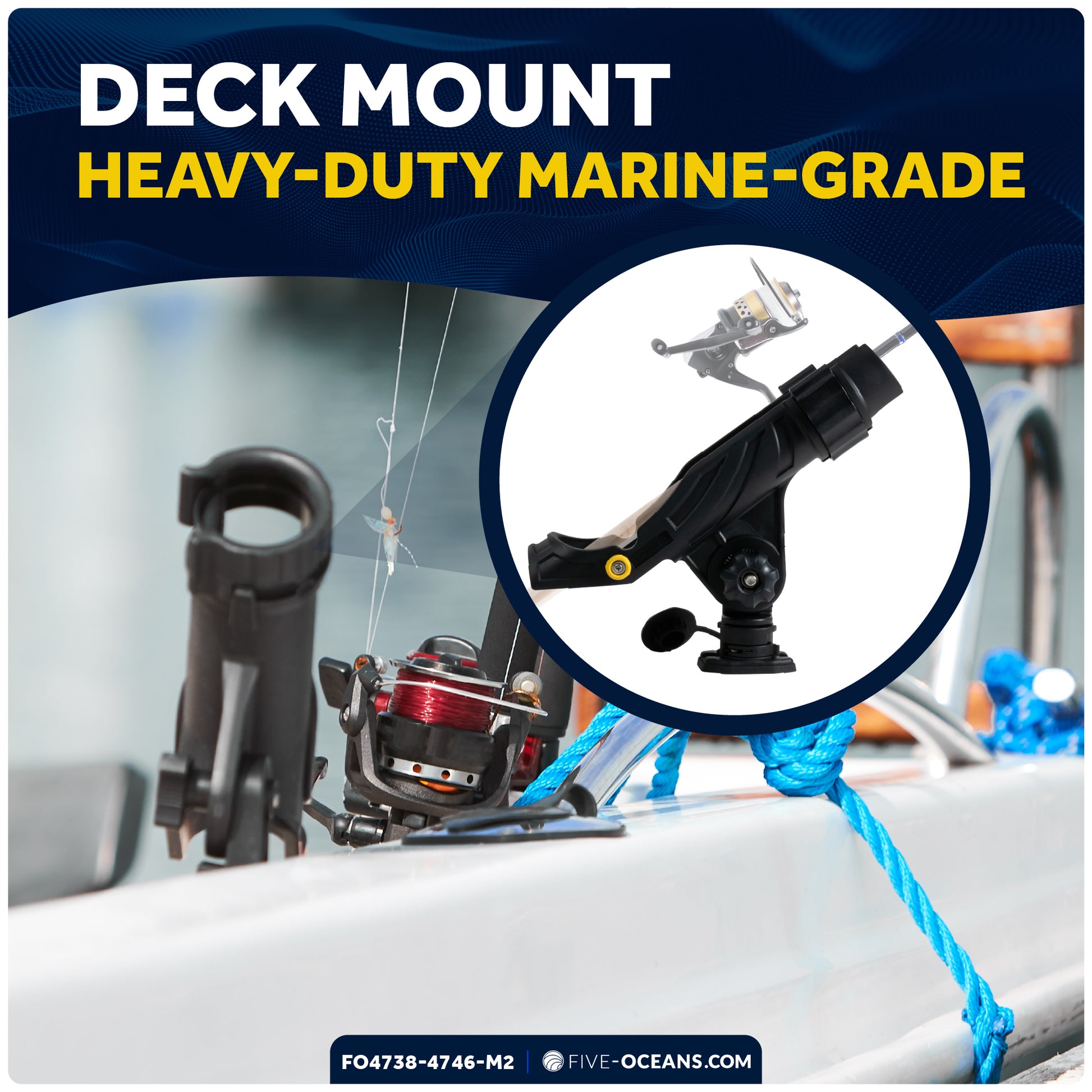 Fishing Rod Holder Set with Deck & Rail Mounts, Large, Black, 2-Pack - FO4738-4742-M2 - Five Oceans
