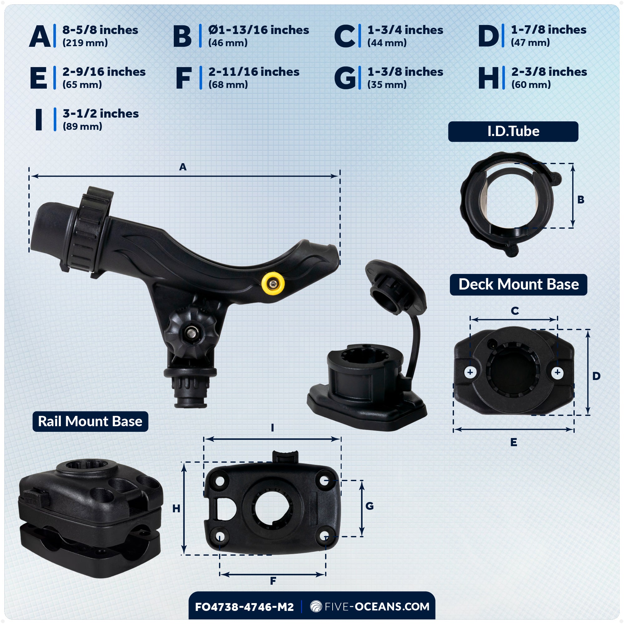 Fishing Rod Holder Set with Deck & Rail Mounts, Large, Black, 2-Pack - FO4738-4742-M2 - Five Oceans