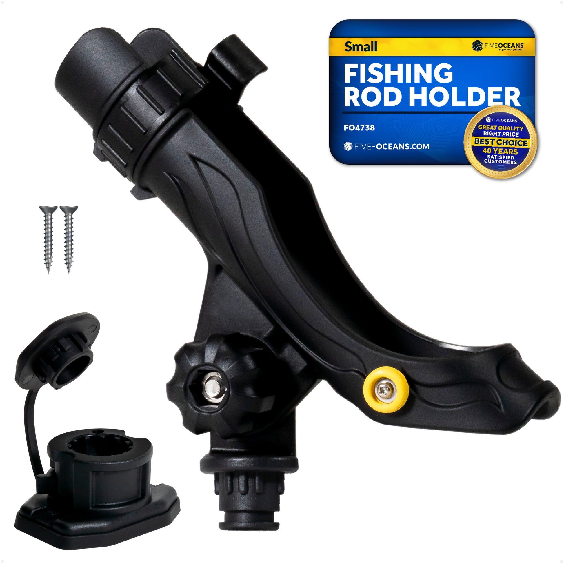 Fishing Rod Holder,  Sealed Deck Mount with Spring-Loaded Locking Mechanism, Black, Large - FO4738 - Five Oceans
