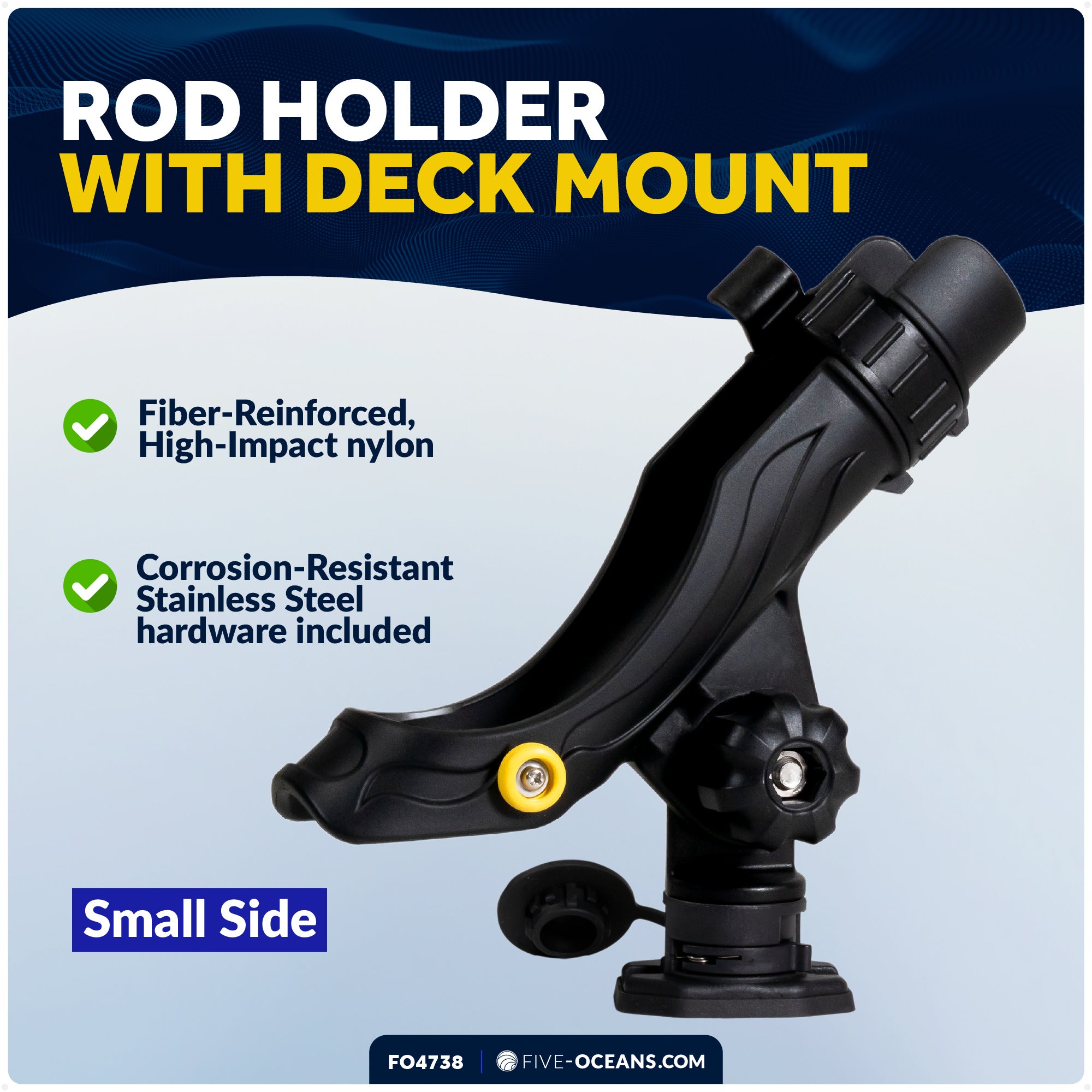 Fishing Rod Holder,  Sealed Deck Mount with Spring-Loaded Locking Mechanism, Black, Large - FO4738 - Five Oceans