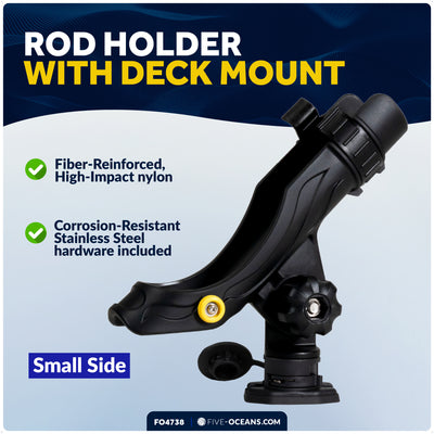 Kayak Rod Holder with Deck Mount Base with Cap, Black, Large - FO4738 - Five Oceans