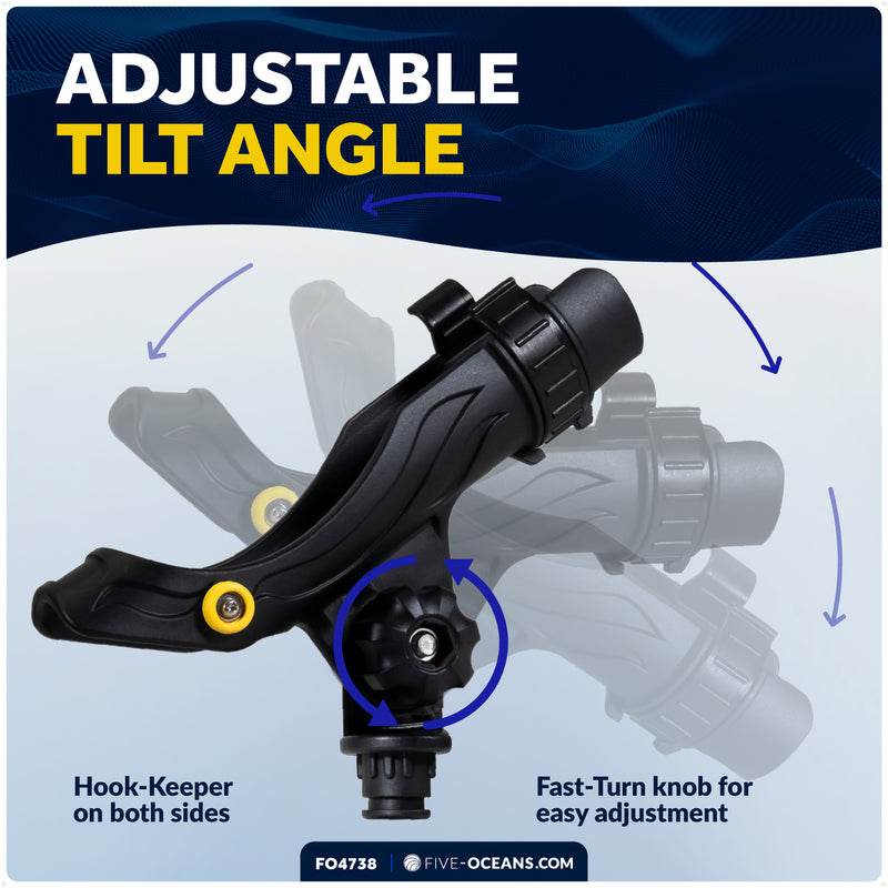Kayak Rod Holder with Deck Mount Base with Cap, Black, Large - FO4738 - Five Oceans