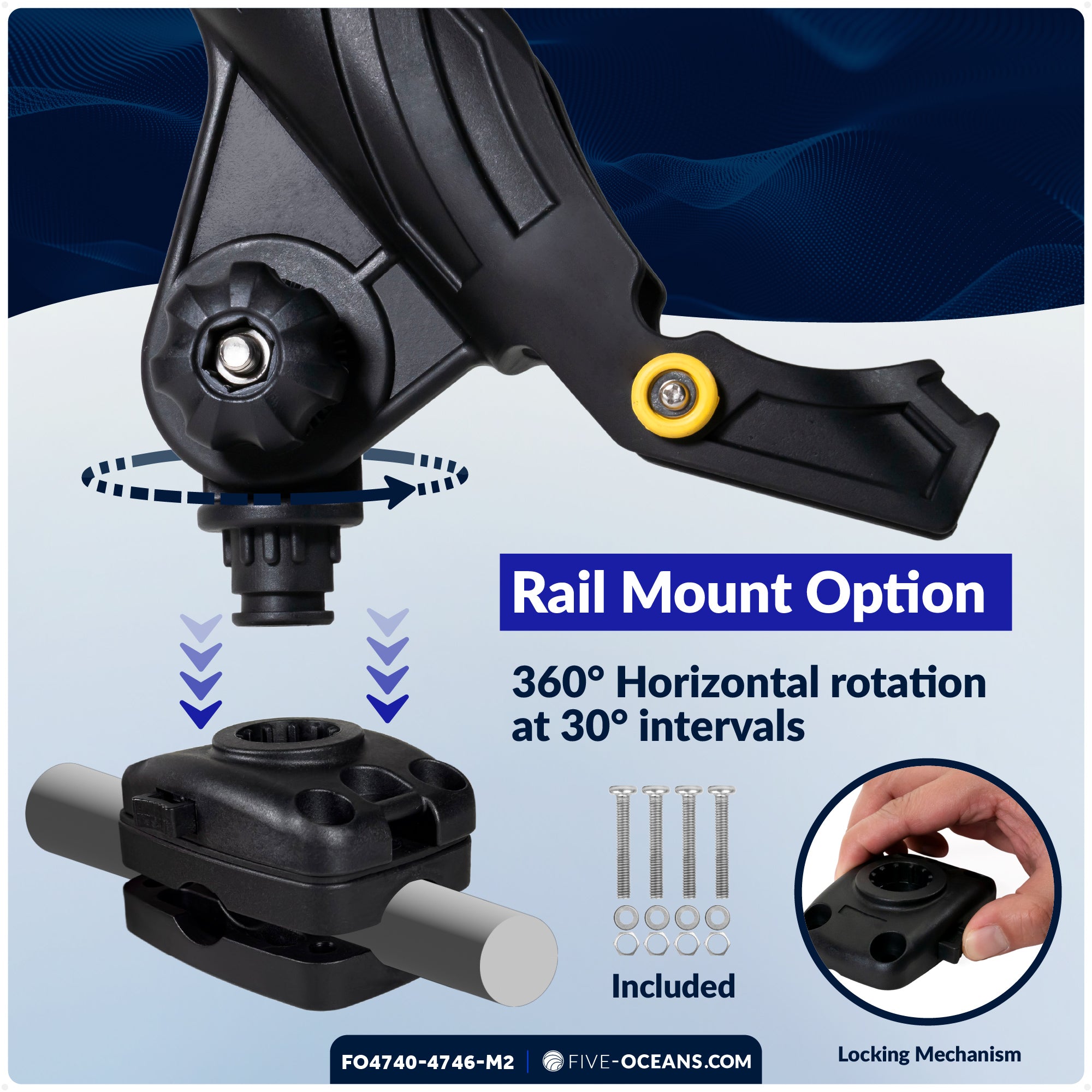 Fishing Rod Holder Set with Deck & Rail Mounts, X-Large, Black, 2-Pack - FO4740-4746-M2 - Five Oceans