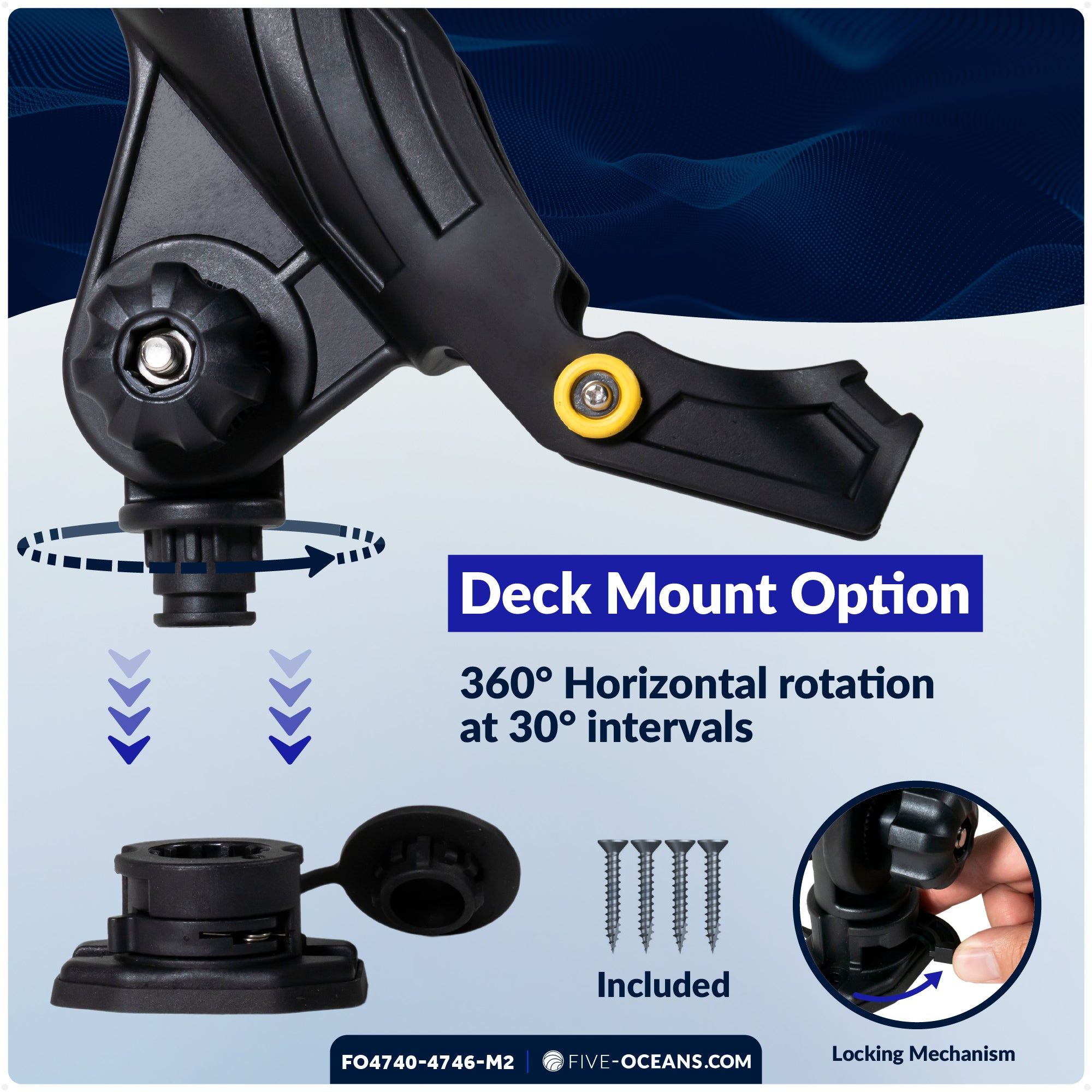 Fishing Rod Holder Set with Deck & Rail Mounts, X-Large, Black, 2-Pack - FO4740-4746-M2 - Five Oceans