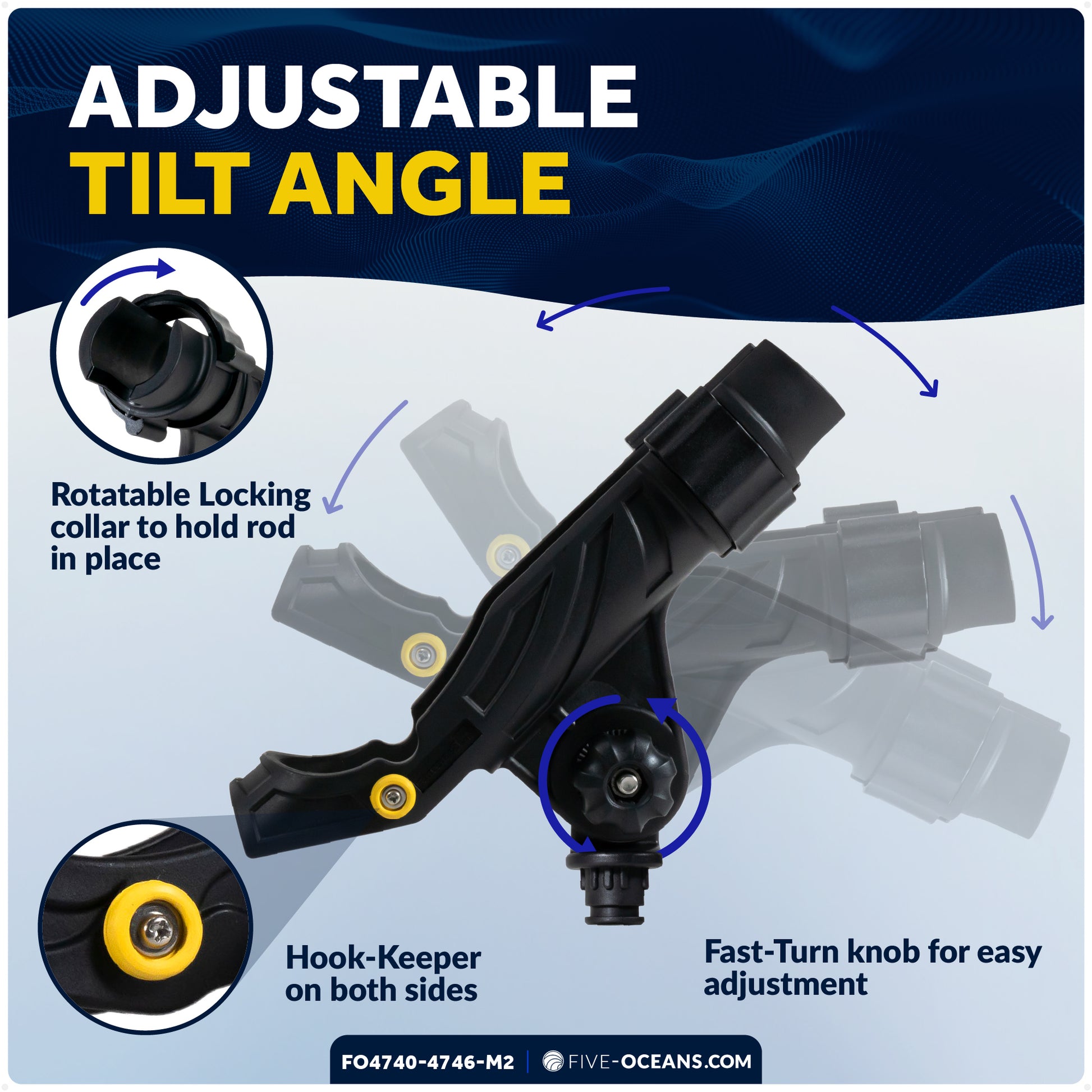 Fishing Rod Holder Set with Deck & Rail Mounts, X-Large, Black, 2-Pack - FO4740-4746-M2 - Five Oceans