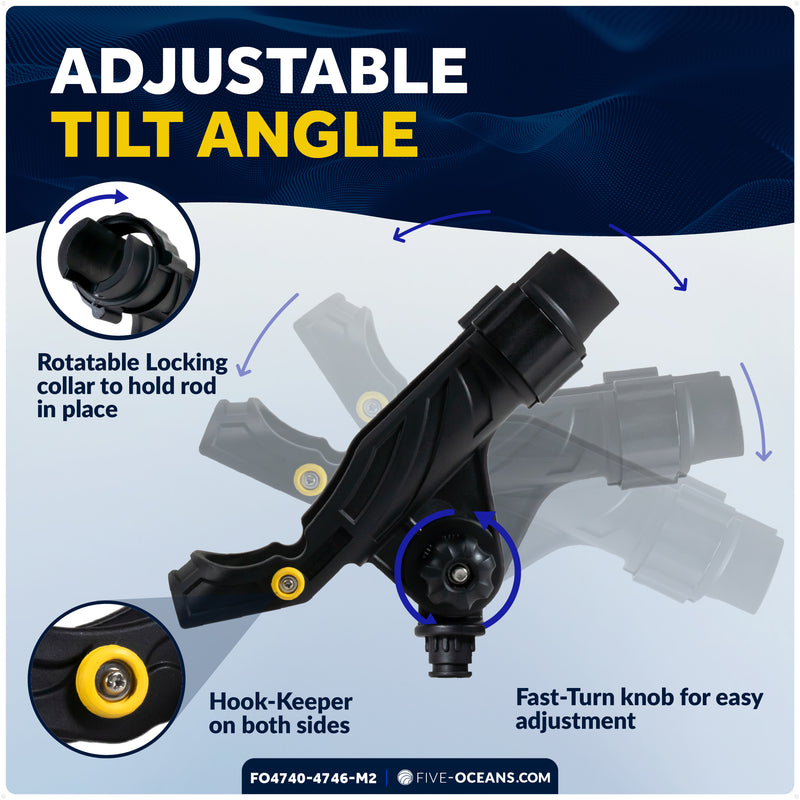 Kayak Rod Holder Kit - Deck & Rail Mounts, X-Large, Black, 2-Pack - FO4740-4746-M2 - Five Oceans
