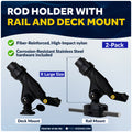Kayak Rod Holder Kit - Deck & Rail Mounts, X-Large, Black, 2-Pack - FO4740-4746-M2 - Five Oceans