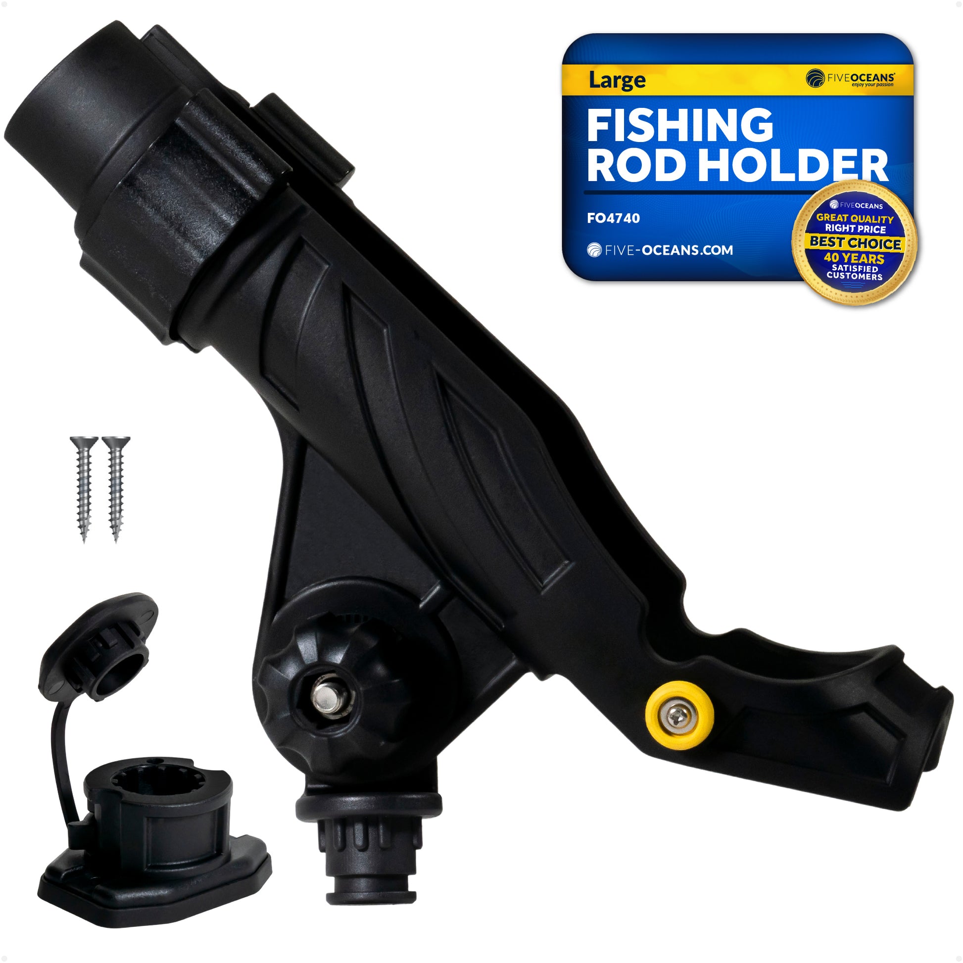 Fishing Rod Holder,  Sealed Deck Mount with Spring-Loaded Locking Mechanism, Black, X-Large - FO4740 - Five Oceans