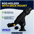 Kayak Rod Holder with Deck Mount Base with Cap, Black, X-Large - FO4740 - Five Oceans