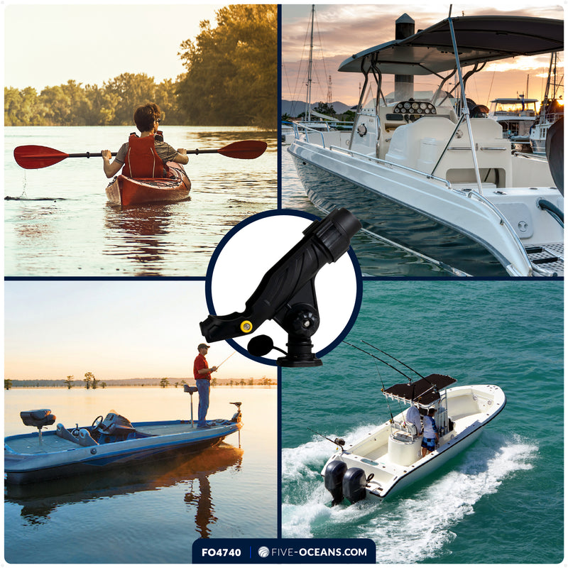 Kayak Rod Holder with Deck Mount Base with Cap, Black, X-Large - FO4740 - Five Oceans