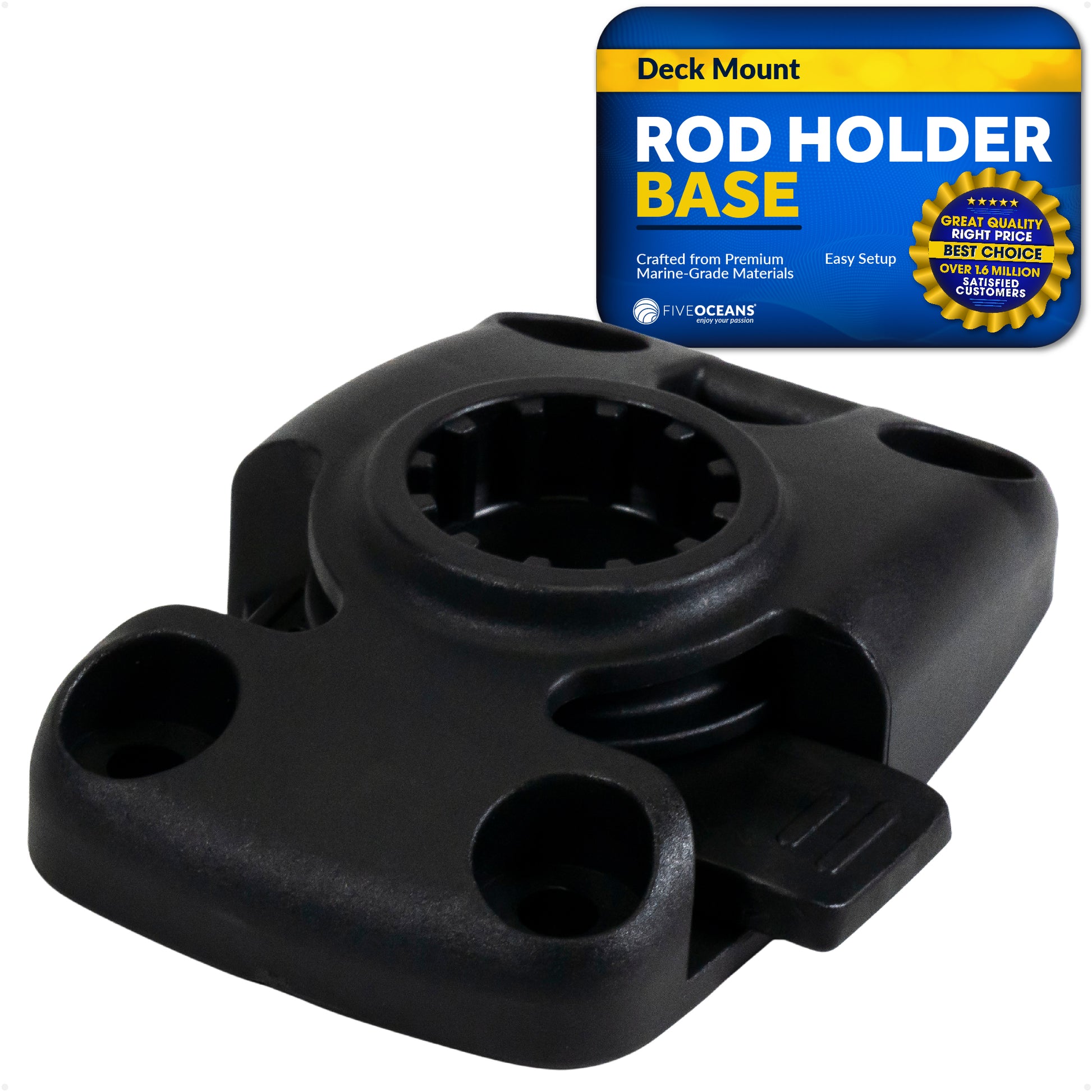 Deck Mount Base for Fishing Rod Holder, Sliding-Lock Mechanism, Black - FO4742 - Five Oceans