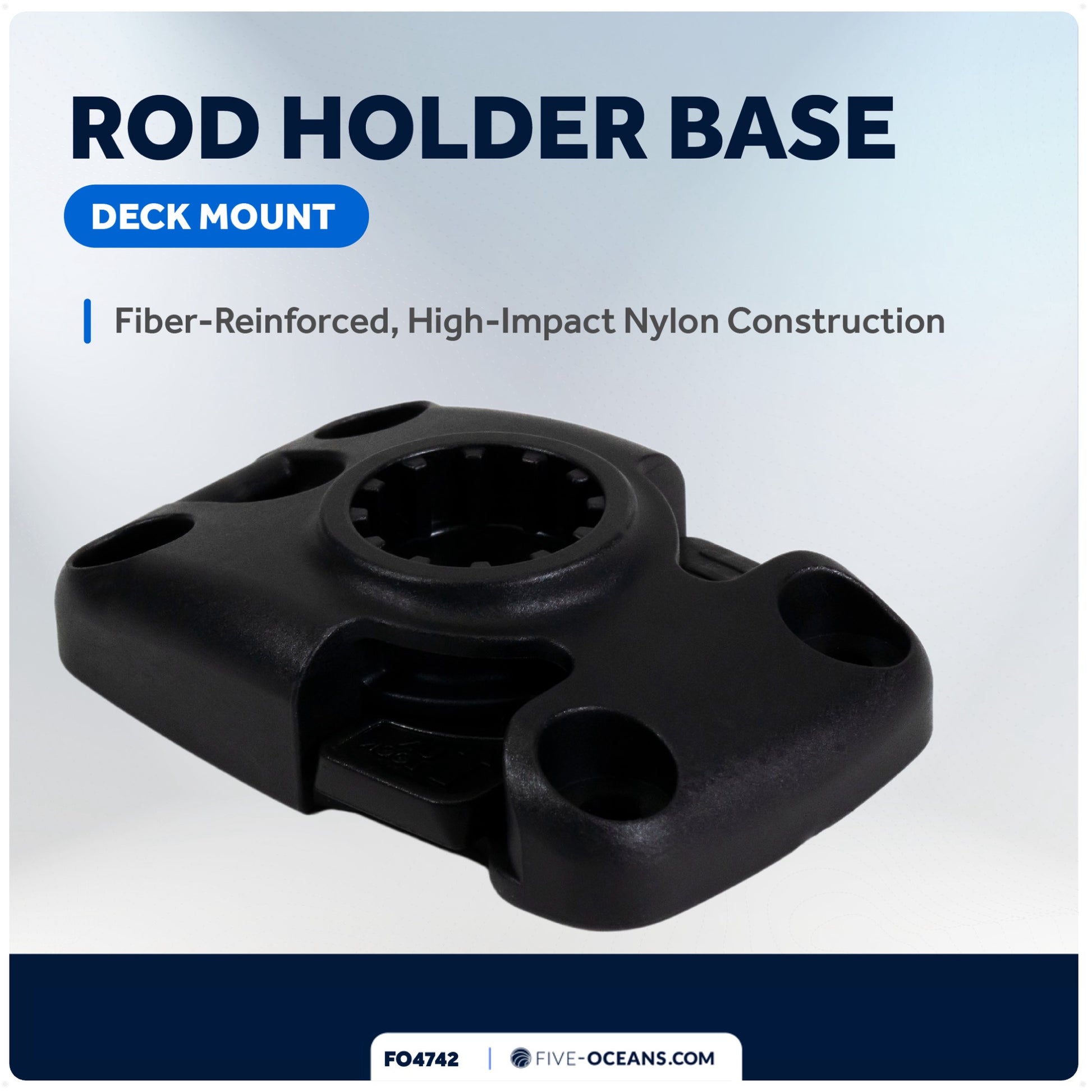 Deck Mount Base for Fishing Rod Holder, Sliding-Lock Mechanism, Black - FO4742 - Five Oceans