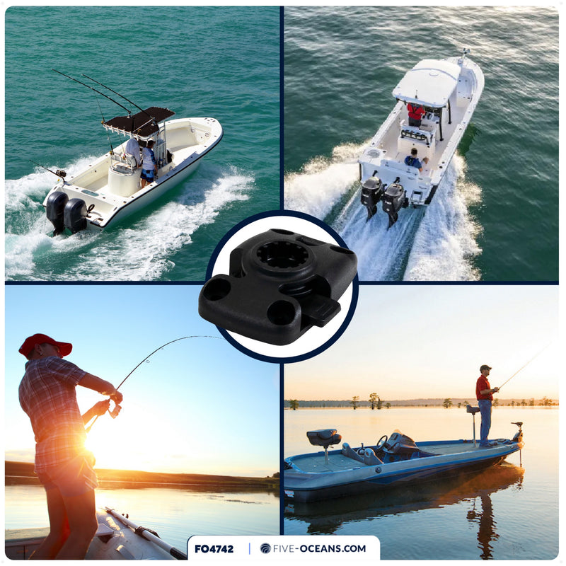 Kayak Rod Holder Deck Mount Base, Black - FO4742 - Five Oceans