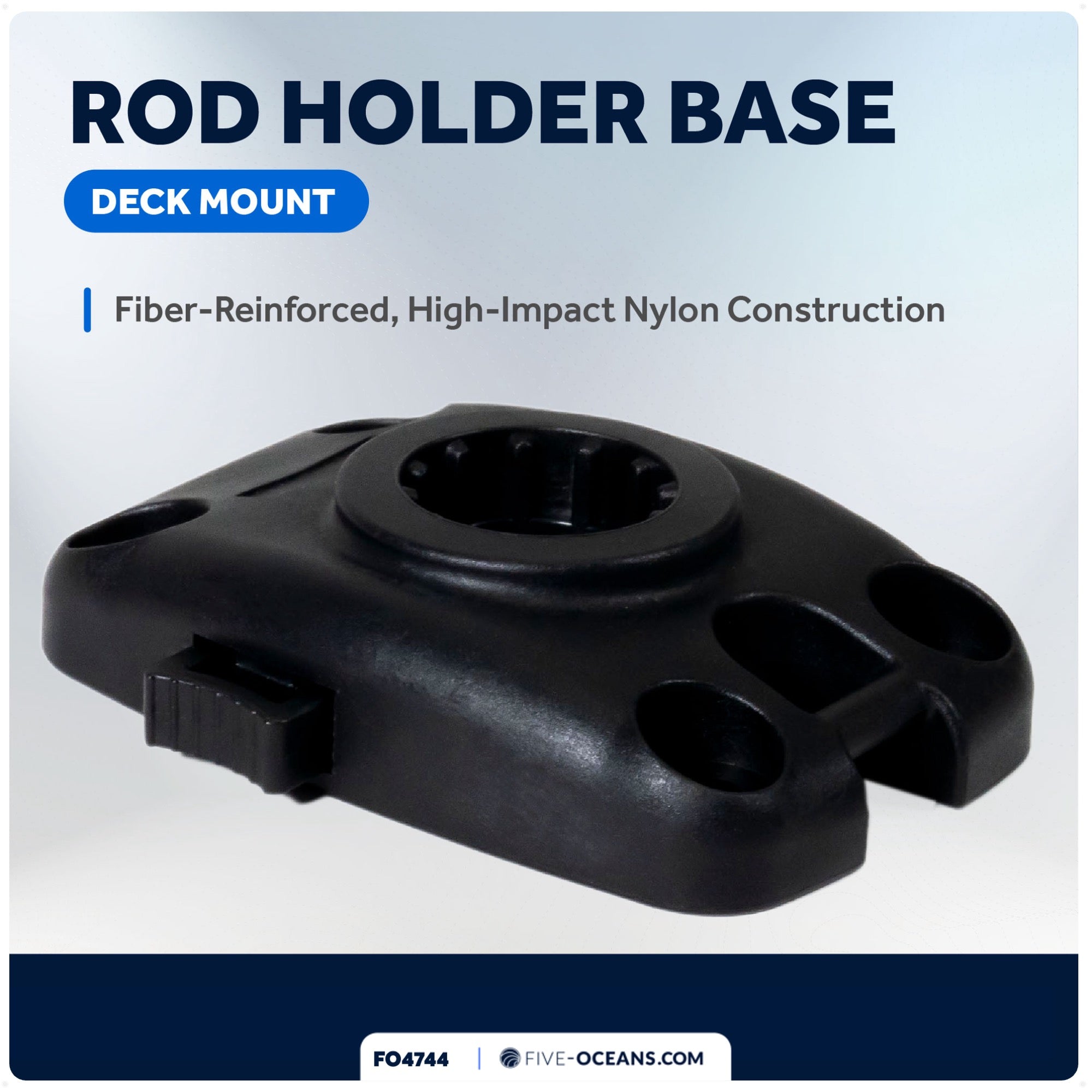 Deck Mount Base for Fishing Rod Holder, Spring-Loaded Locking Mechanism, Black - FO4744 - Five Oceans