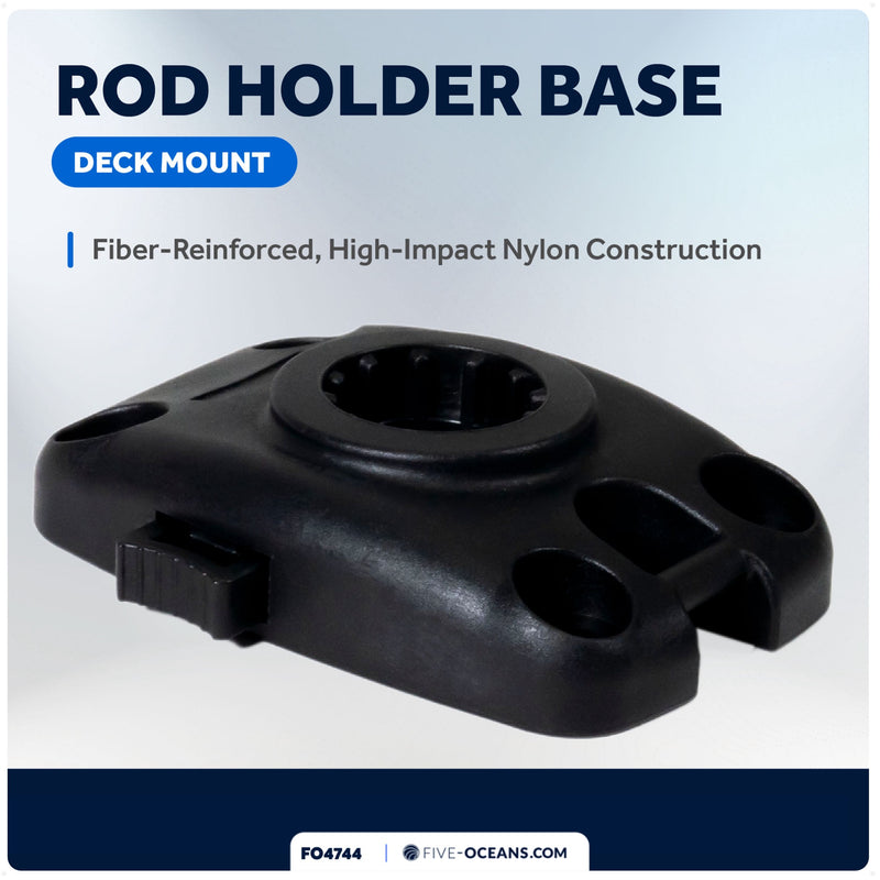 Kayak Rod Holder Deck Mount Base, Black - FO4744 - Five Oceans
