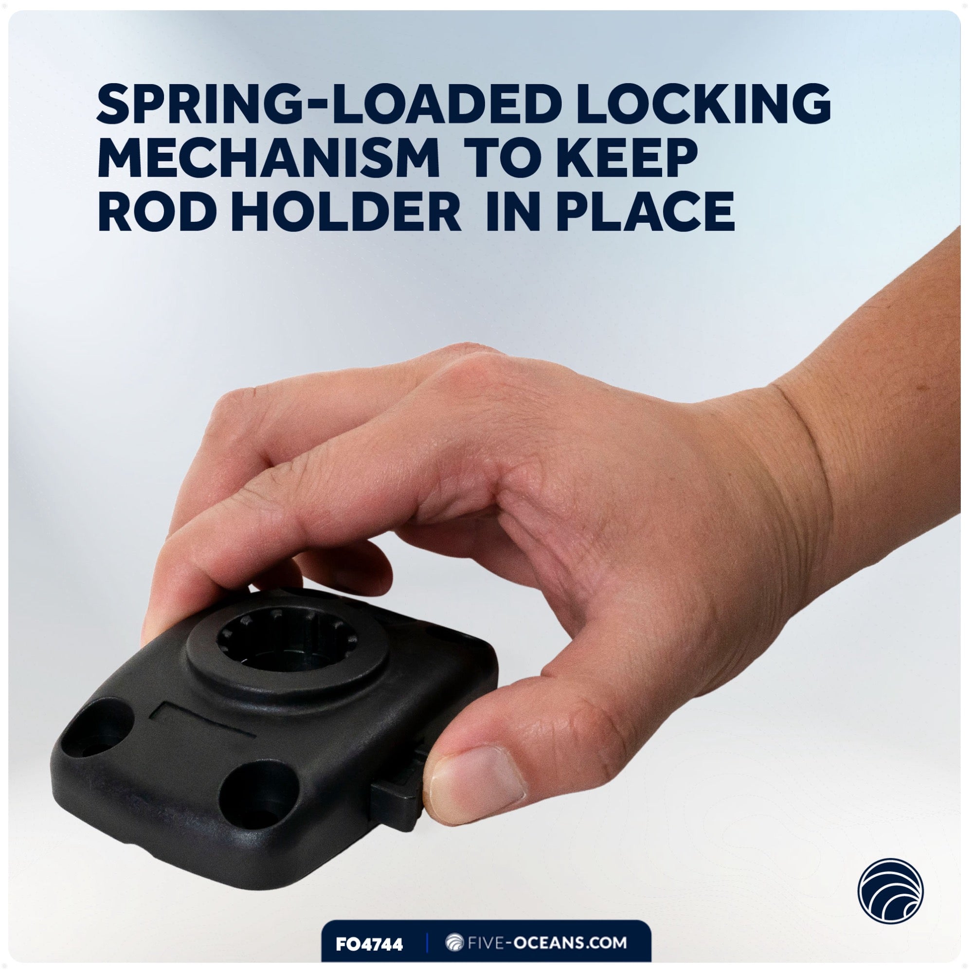 Deck Mount Base for Fishing Rod Holder, Spring-Loaded Locking Mechanism, Black - FO4744 - Five Oceans