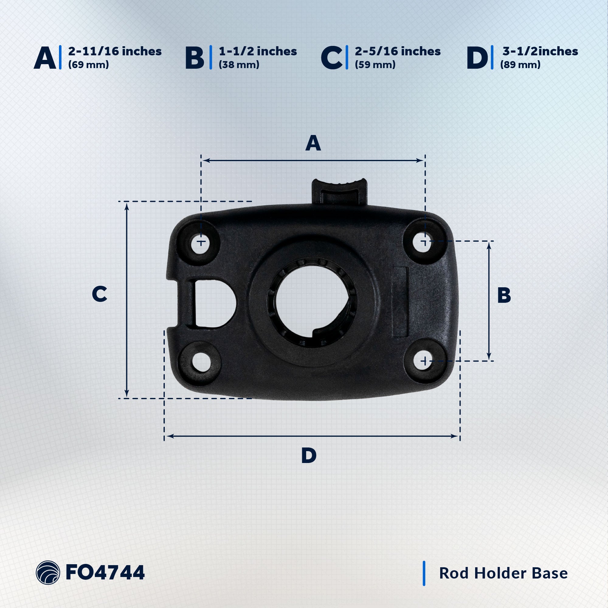 Deck Mount Base for Fishing Rod Holder, Spring-Loaded Locking Mechanism, Black - FO4744 - Five Oceans