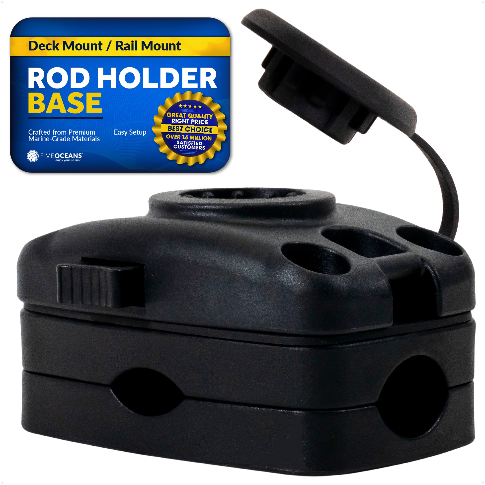 Rail Mount Base for Fishing Rod Holder, Spring-Loaded Locking Mechanism, Black - FO4746 - Five Oceans