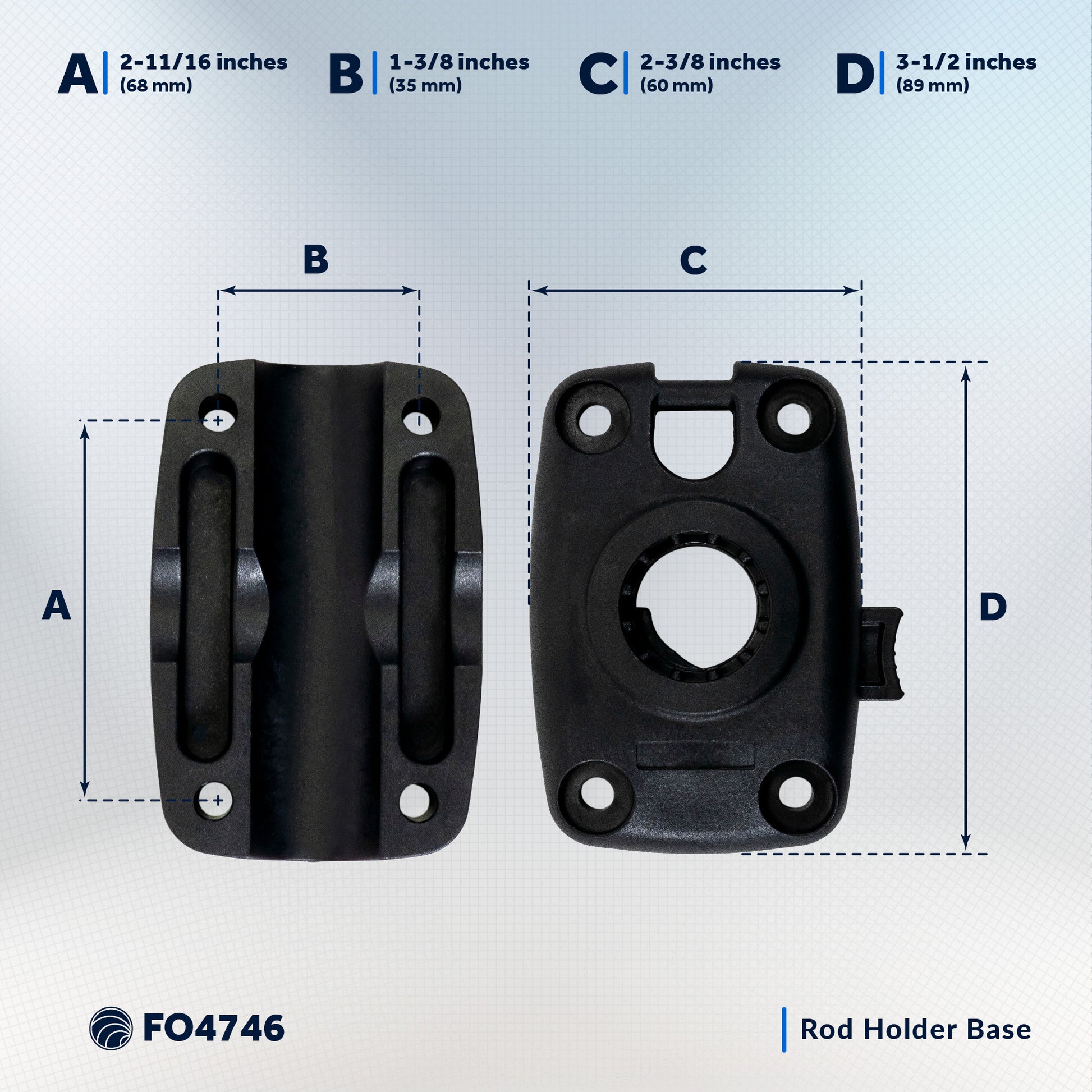 Rail Mount Base for Fishing Rod Holder, Spring-Loaded Locking Mechanism, Black - FO4746 - Five Oceans