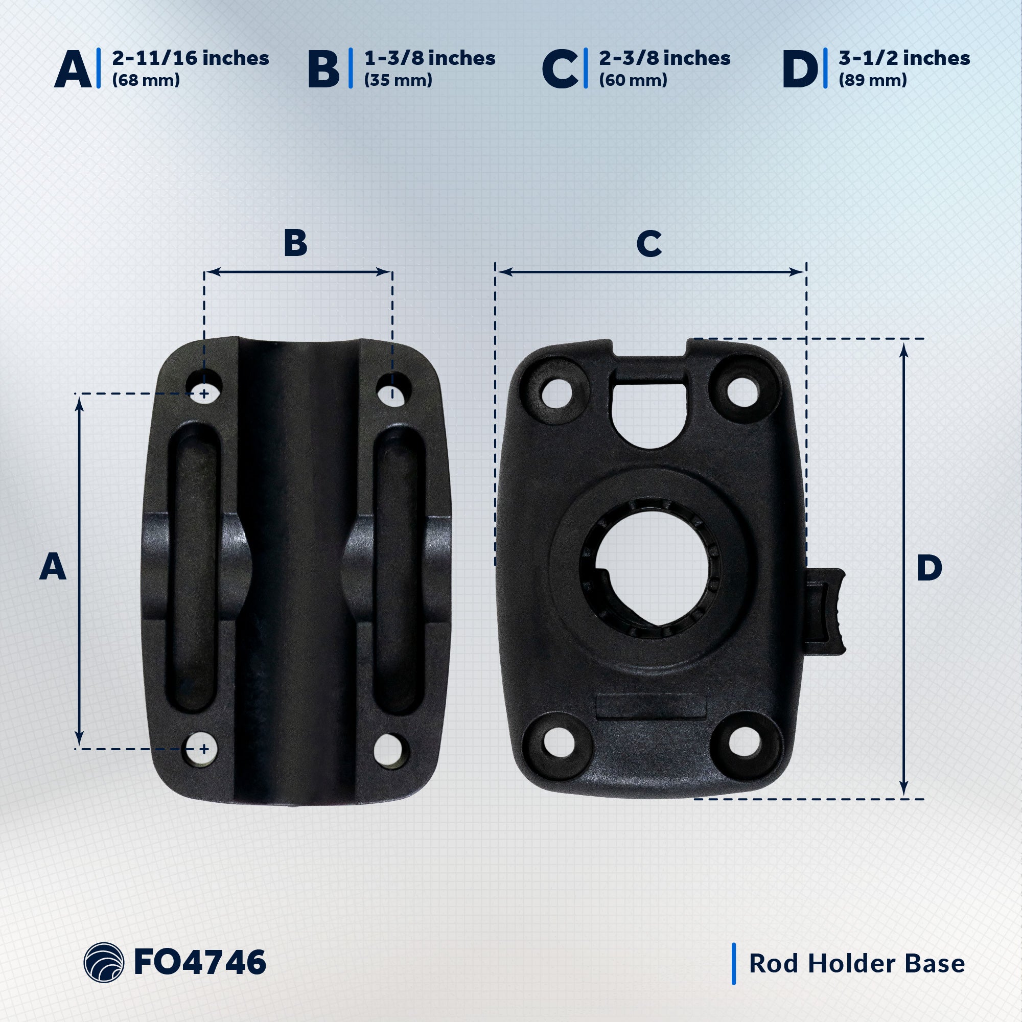 Kayak Rod Holder Rail Mount Base, Black - FO4746 - Five Oceans