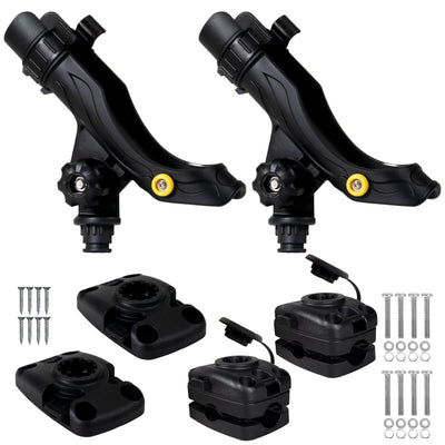 Kayak Rod Holder Kit - Deck & Rail Mounts, Large, Black, 2-Pack - FO4748-4746-M2 - Five Oceans