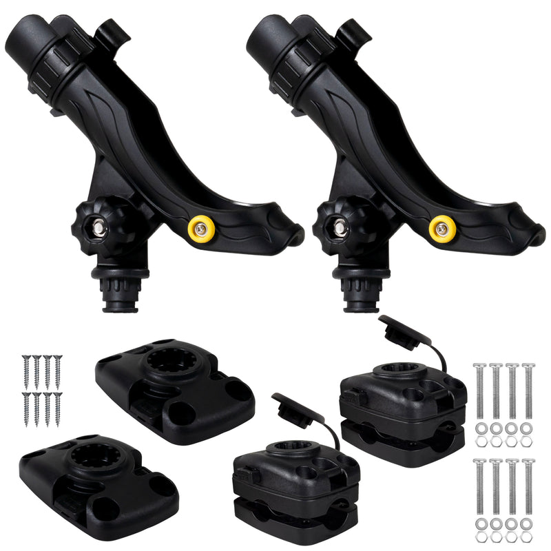 Kayak Rod Holder Kit - Deck & Rail Mounts, Large, Black, 2-Pack - FO4748-4746-M2 - Five Oceans