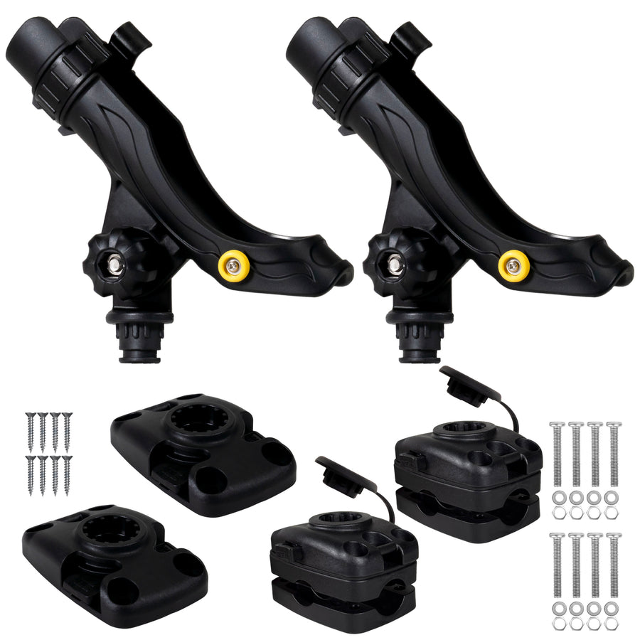 Kayak Rod Holder Kit - Deck & Rail Mounts, Large, Black, 2-Pack - FO4748-4746-M2 - Five Oceans