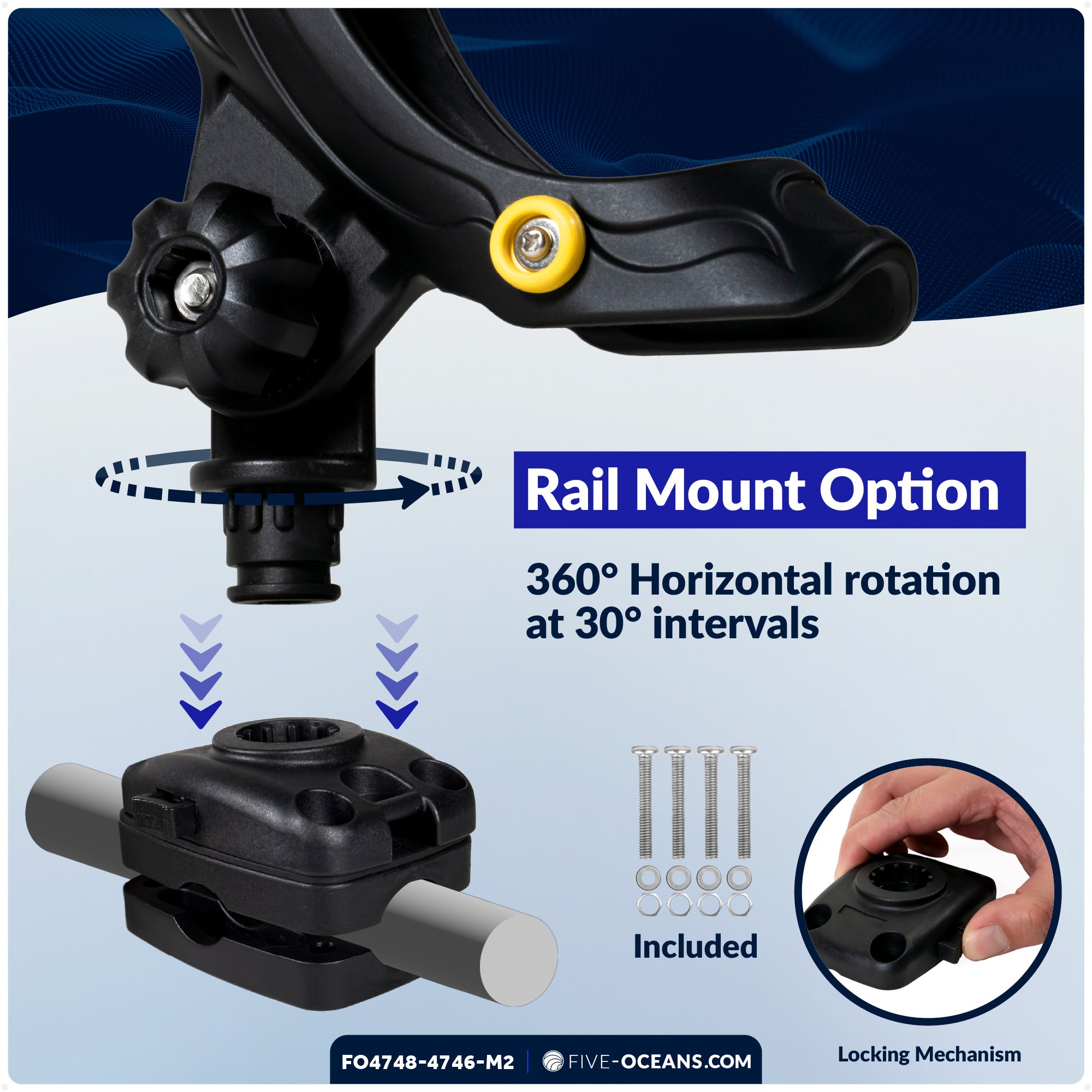 Fishing Rod Holder Set with Deck & Rail Mounts, Large, Black, 2-Pack - FO4748-4746-M2 - Five Oceans